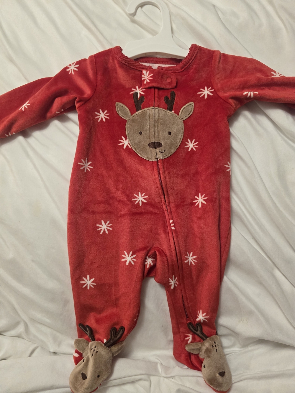 Carter's Red Plush Reindeer Footed One-Piece